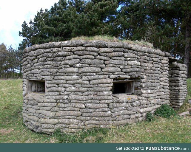 This WWII pillbox was constructed by stacking sandbags filled with concrete