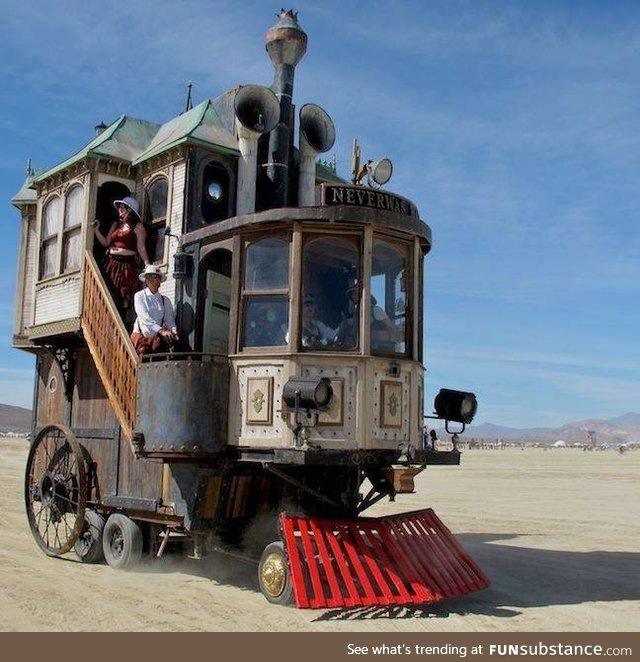 Steampunk train home from Burning Man