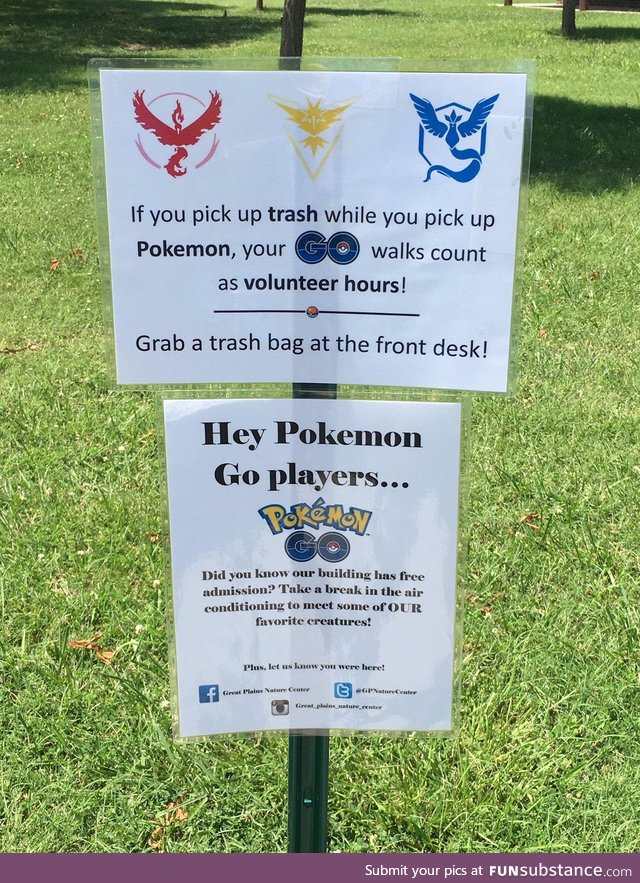 My local nature center is using Pokemon GO to its clean up advantage. Results are great!