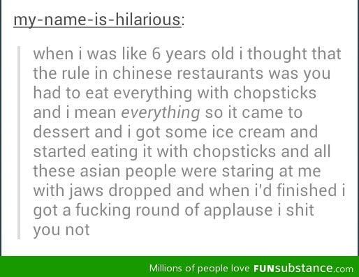 Eating ice cream with chopsticks