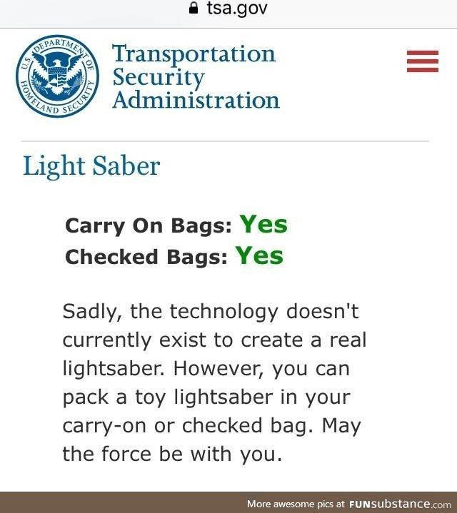 “May the force be with you.” Thank you, TSA