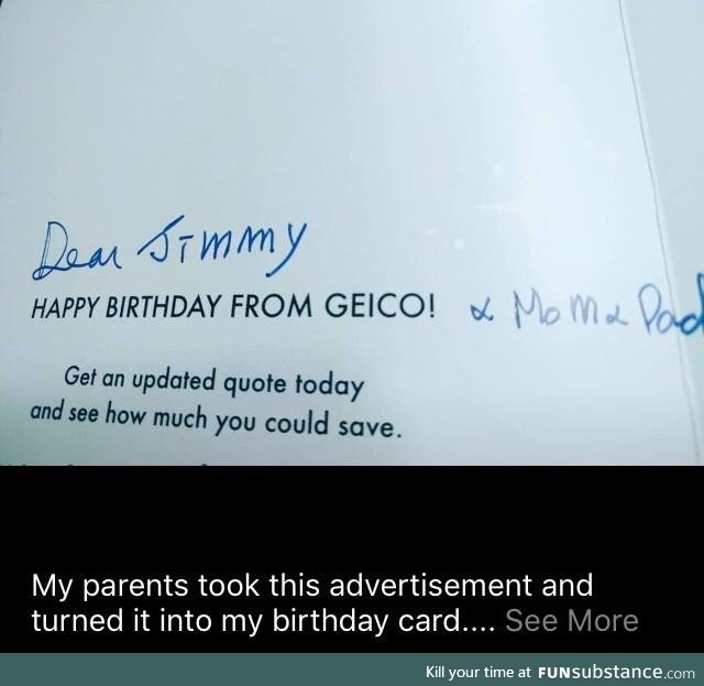Happy Birthday Card From Mom, Dad and Geico