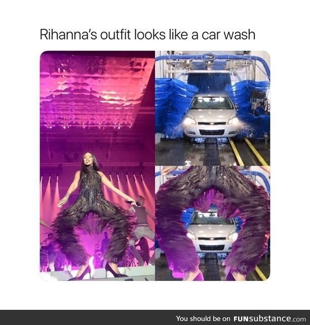 Her outfit looks like a car wash