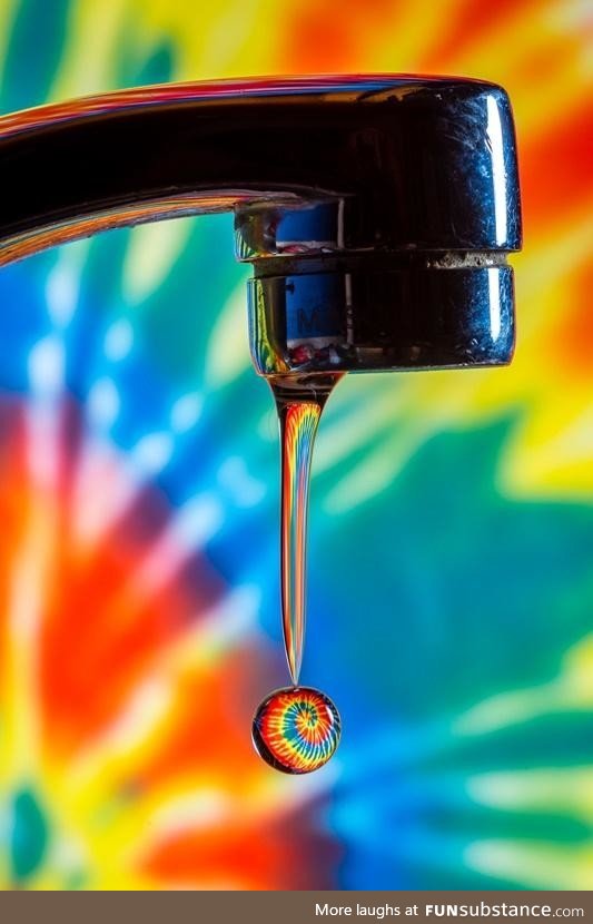 ITAP of a waterdrop refracting light from a tie-dye shirt