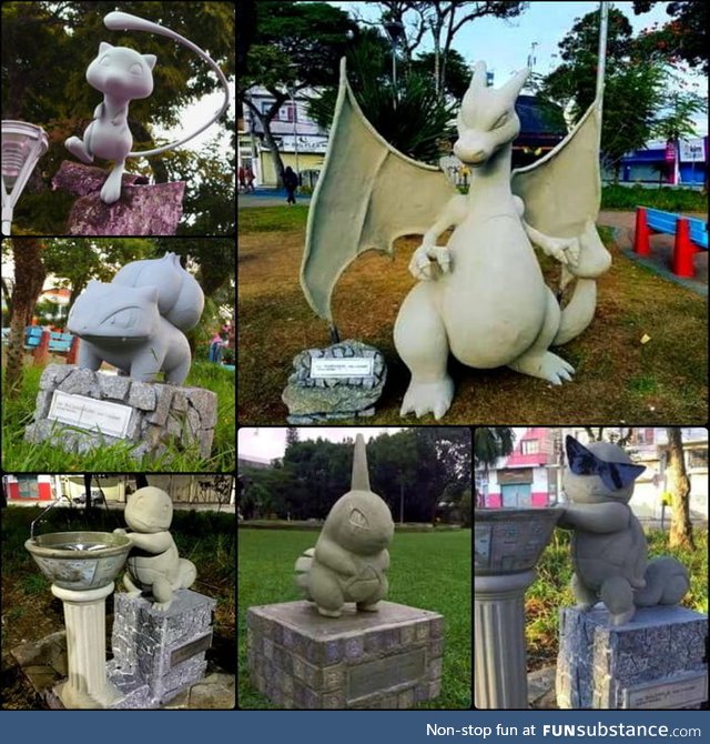 An anonymous group of people is placing pokemon statues overnight in the city of Suzano