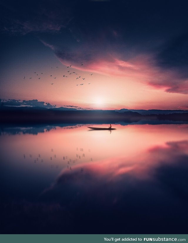 Canoe ride with the birds under a pastel sunset