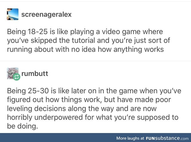 Being 18-30 is like a Video Game...