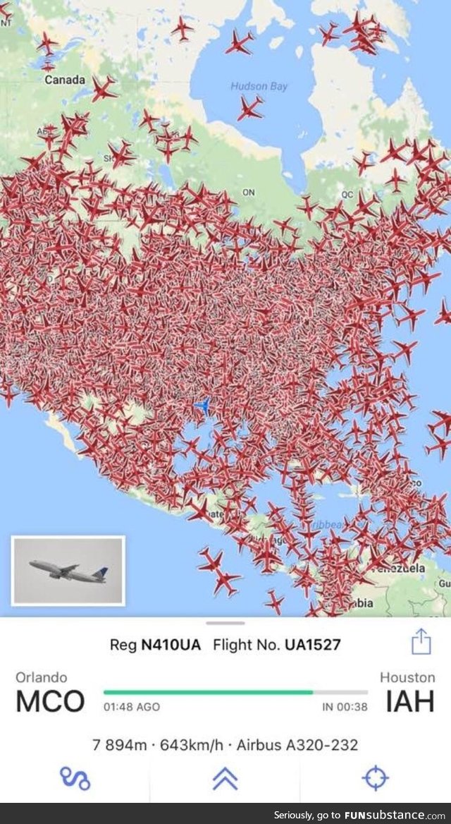 The amount of planes flying over the US at the same time