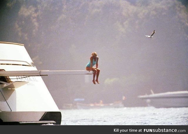 Princess Diana on a yacht in Portofino, Italy, 1997