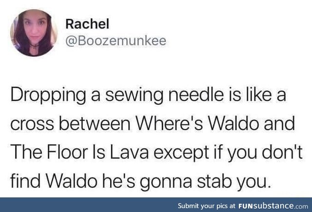 Dropping a sewing needle