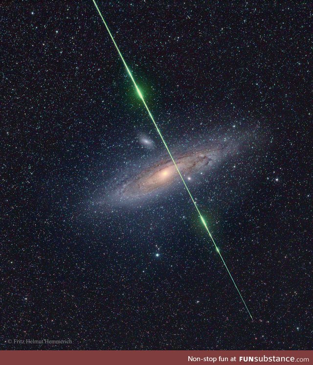 Meteor streaks across cameras view of Andromeda