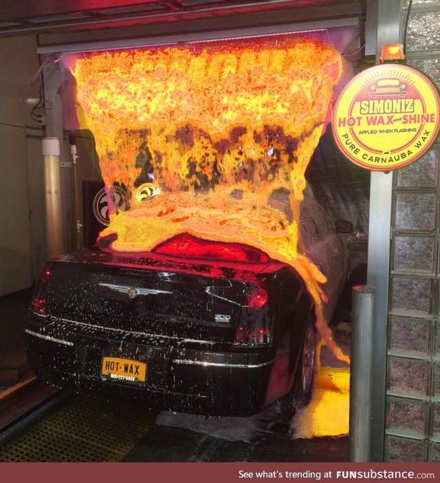 This car wash has a bubble machine that looks like molten lava when in use