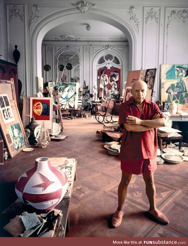 Pablo Picasso in his studio, 1956