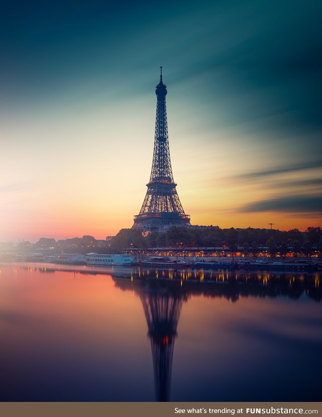 Beautiful Sunset near Eiffel Tower in Paris