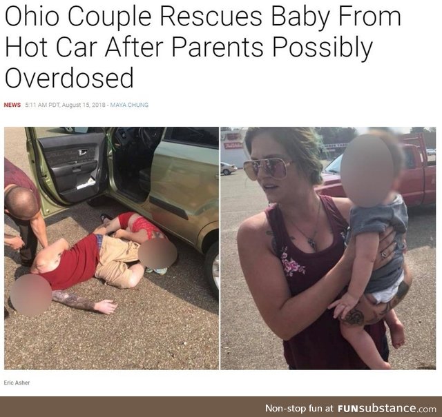 Baby found in car with parents overdosing outside