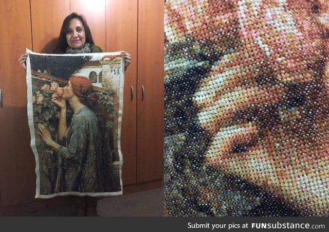 This cross stitch artwork took her 4 years