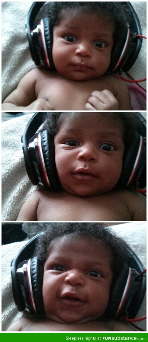 Baby's first time listening to music