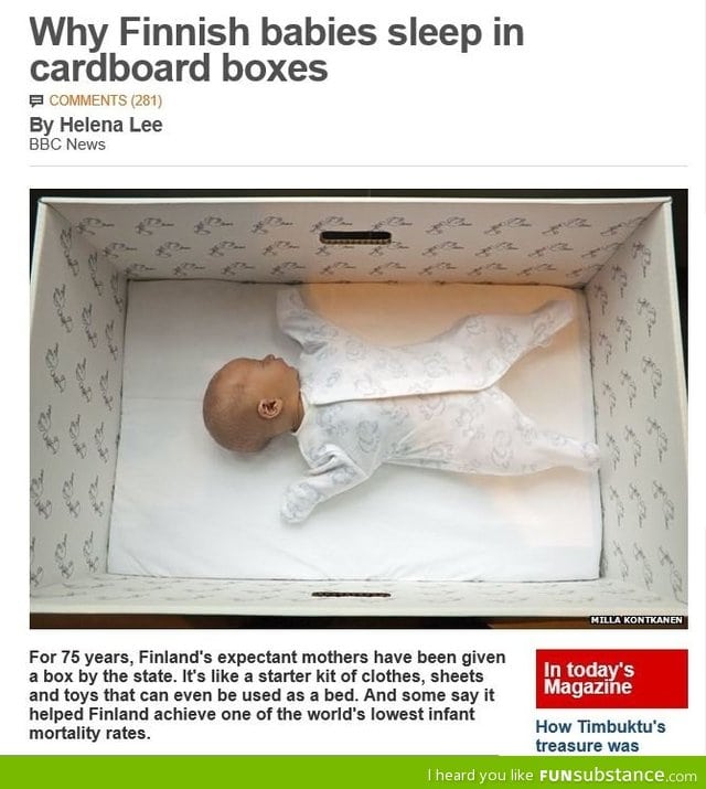 Finnish babies sleep in cardboard boxes