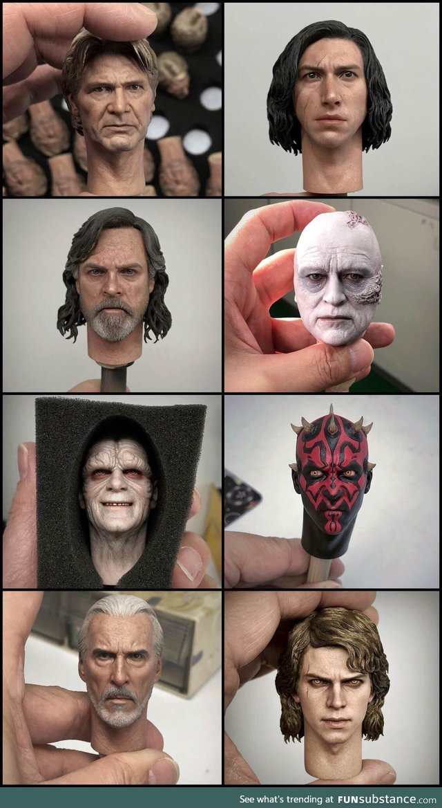 Miniature head sculptures of Star Wars characters by Jin Cheol Hong