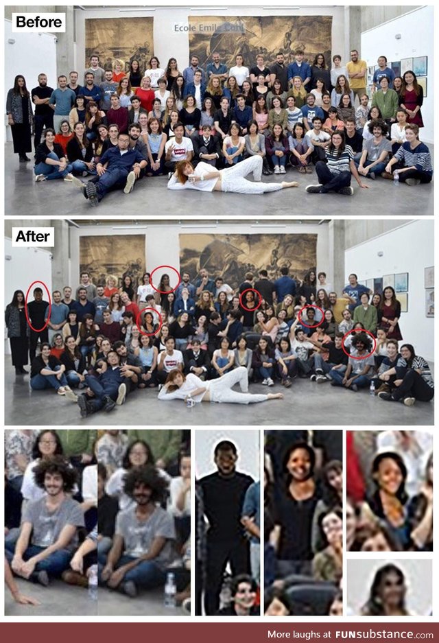 French art school photoshopped their student to be darker and added random people