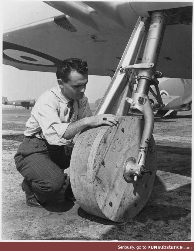 "Do Not Inflate" - WW2 wooden plane tires due to shortage of rubber
