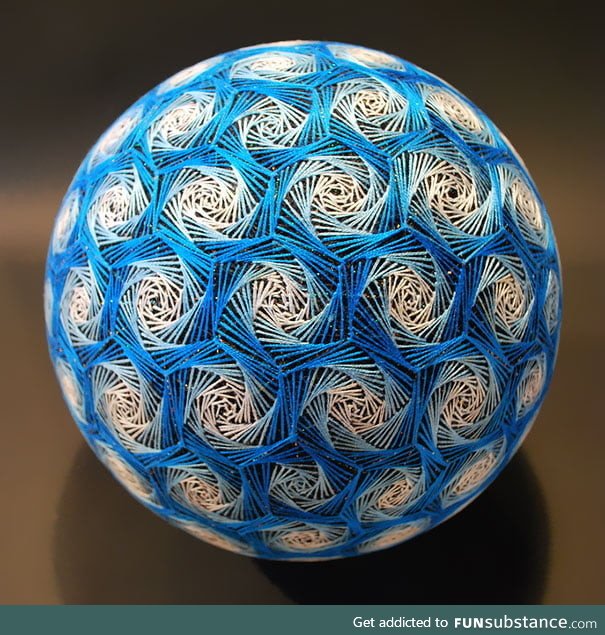 Traditional Japanese Temari ball, hand-embroidered by 92-year-old grandmother