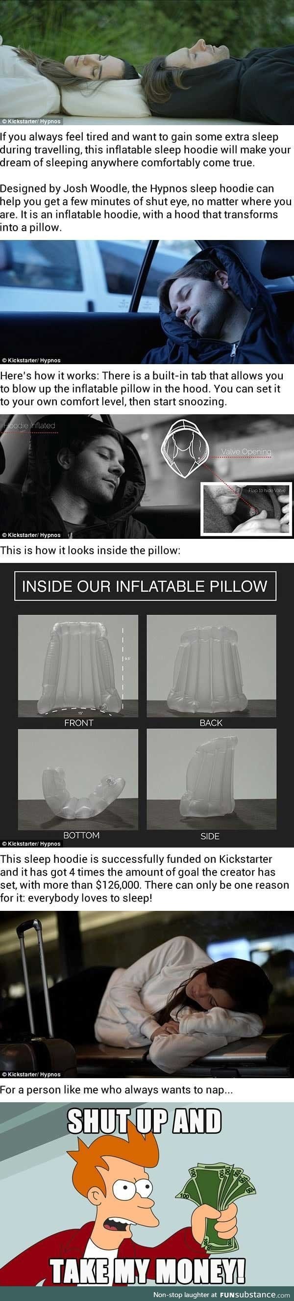 This inflatable sleep hoodie lets you nap anywhere