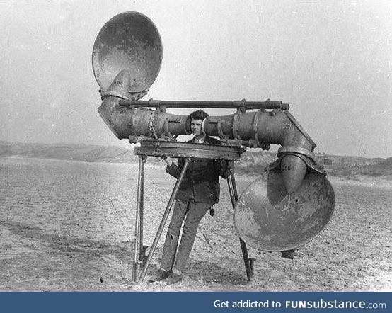 An acoustic listening device used by the Dutch army for hearing enemy airplanes