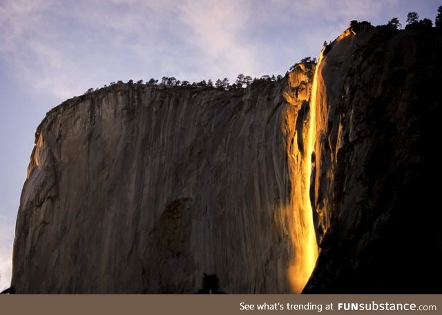 The once-a-year "golden waterfall" in Yosemite National Park