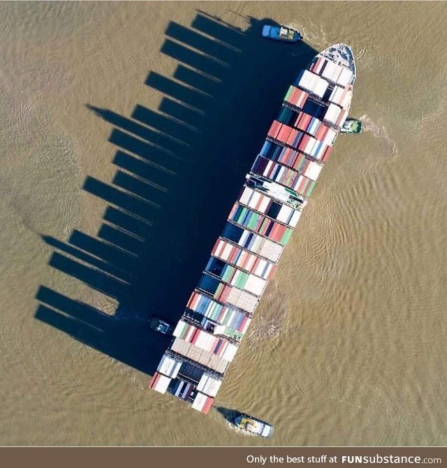 Skyscrapers made by a merchant vessel at sea