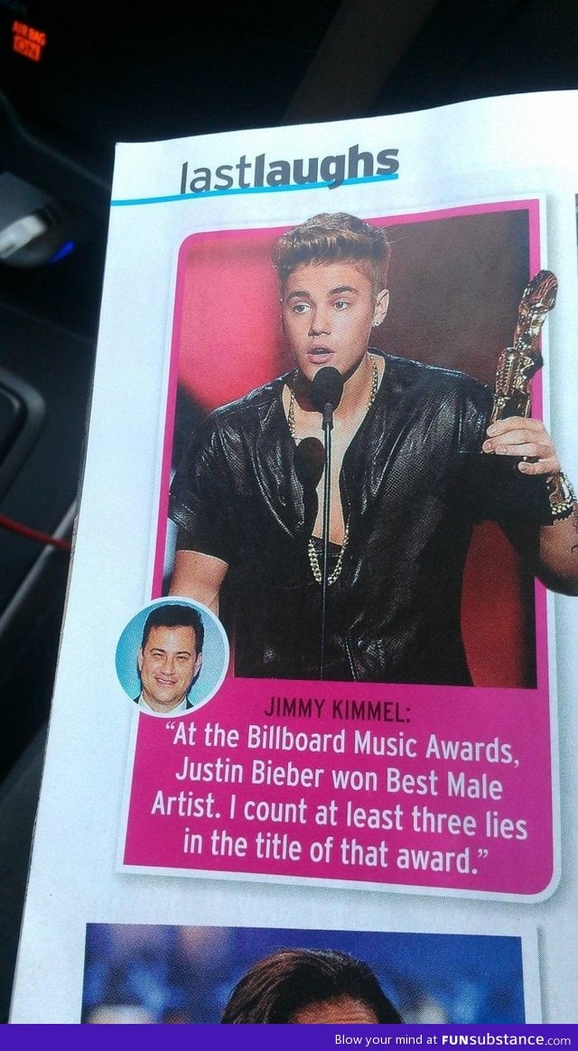 Jimmy kimmel on Justin Bieber winning an award