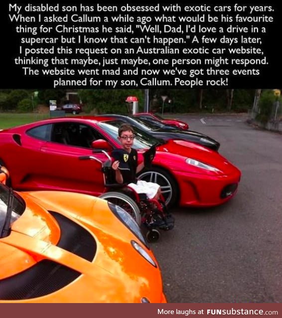 Disabled son gets to experience exotic cars