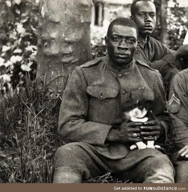1918 -- american black soldier & his puppy