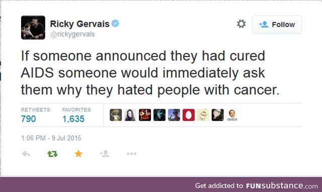 Ricky Gervais explains some behavior against people who help others
