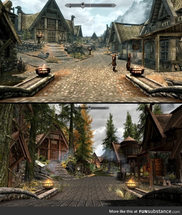 I finally got the chance to mod Skyrim. Here is the difference