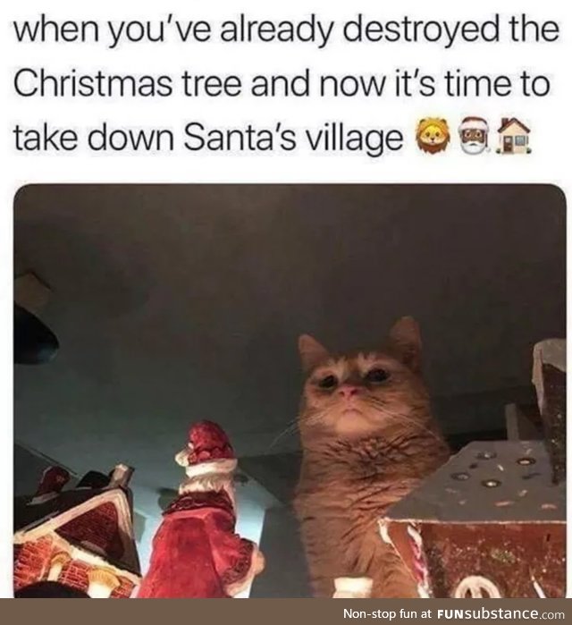 This a giant cat defying Santa and nothing else