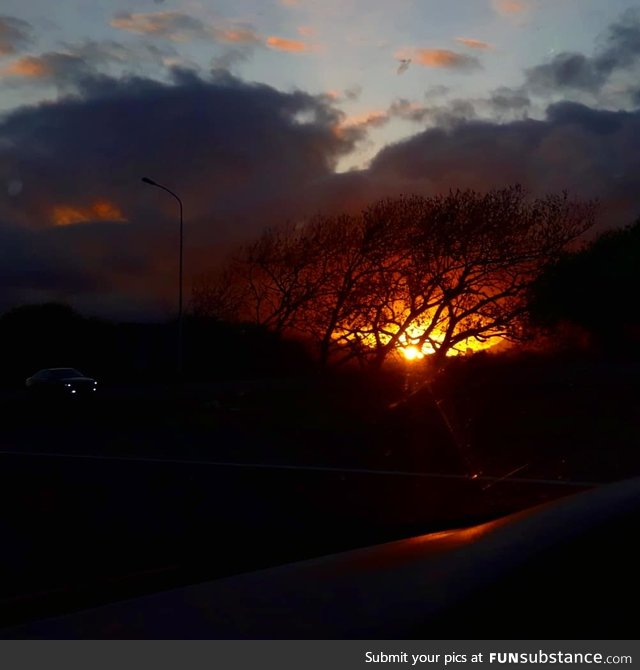Sunset while driving in Cape Town, SA