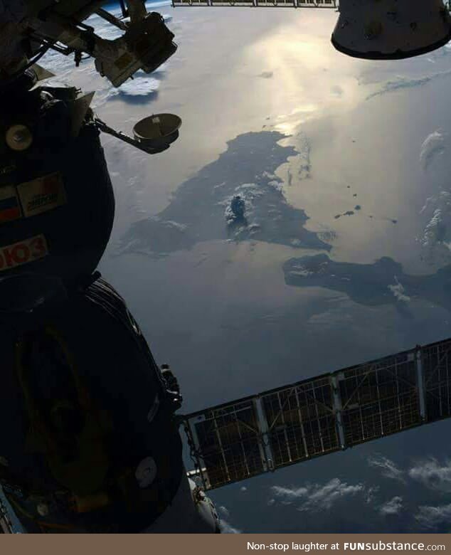 A picture of the Mt Etna eruption taken from the international space station