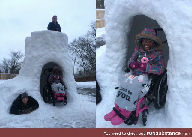My buddy Gregg built this handicap accessible snow fort for his daughter