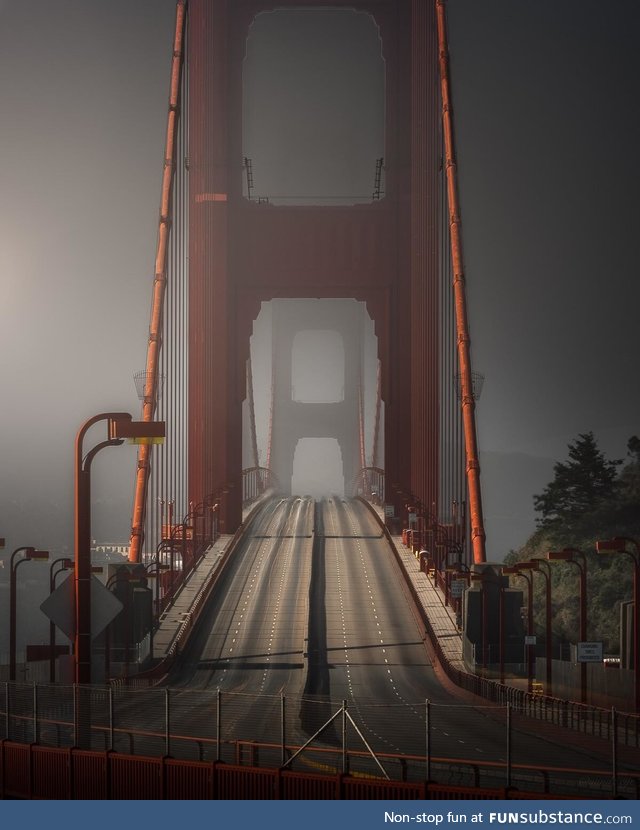 A long exposure of the Golden Gate Bridge on a foggy morning [oc]
