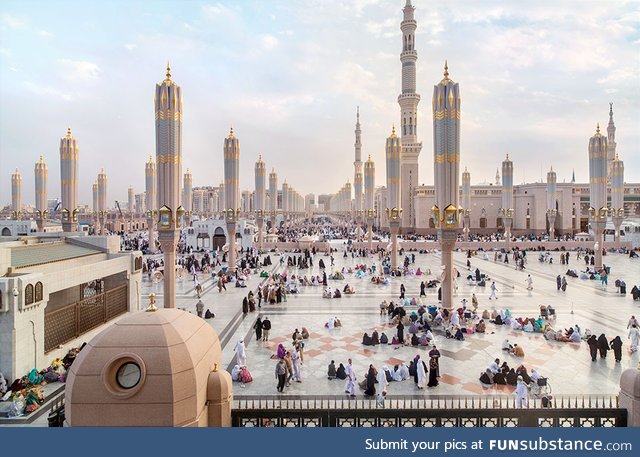 When the giant umbrellas are closed, Medinah looks like a city from Star Wars