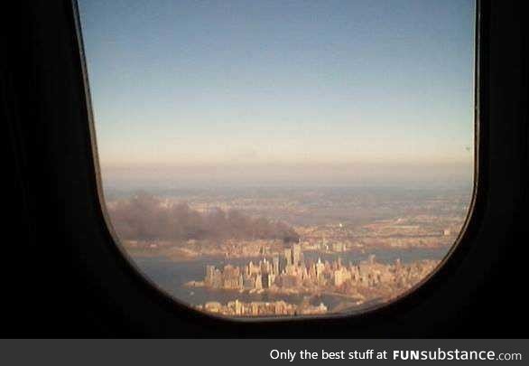 Picture of the World Trade Center taken by a passenger on a plane landing at Laguardia