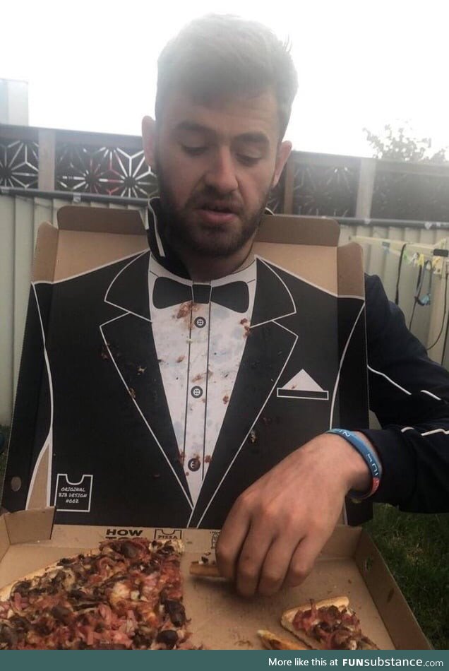 Pizza box that makes you look like you're wearing a tux