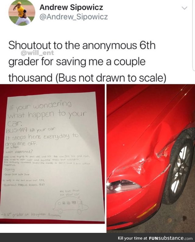 Person writes letter to man explaining what happened to his car (hit and run bus)