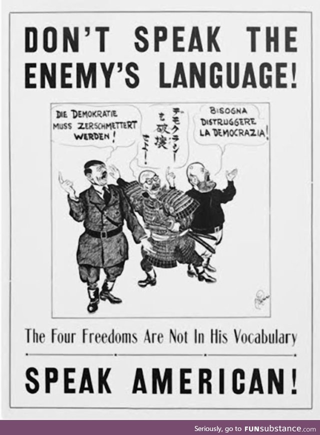 WW2-era poster urging people to speak 'American' (whatever that is...)