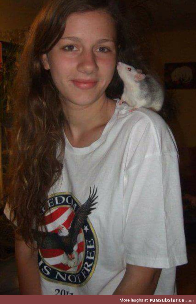 As for the pet posts - this is a 7yr old pic of me and Spidey, one of our four rats.