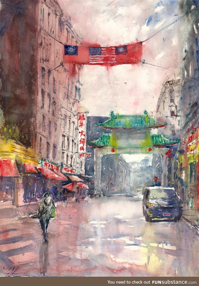 I painted my city's Chinatown in Watercolor