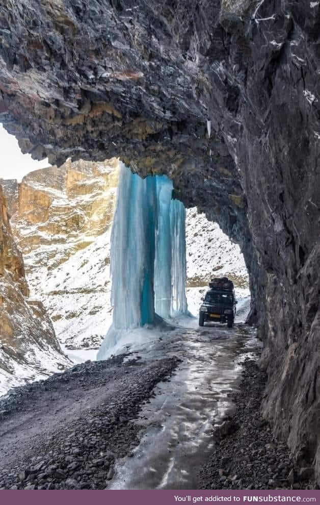 A frozen waterfall near shar lo, Pakistan