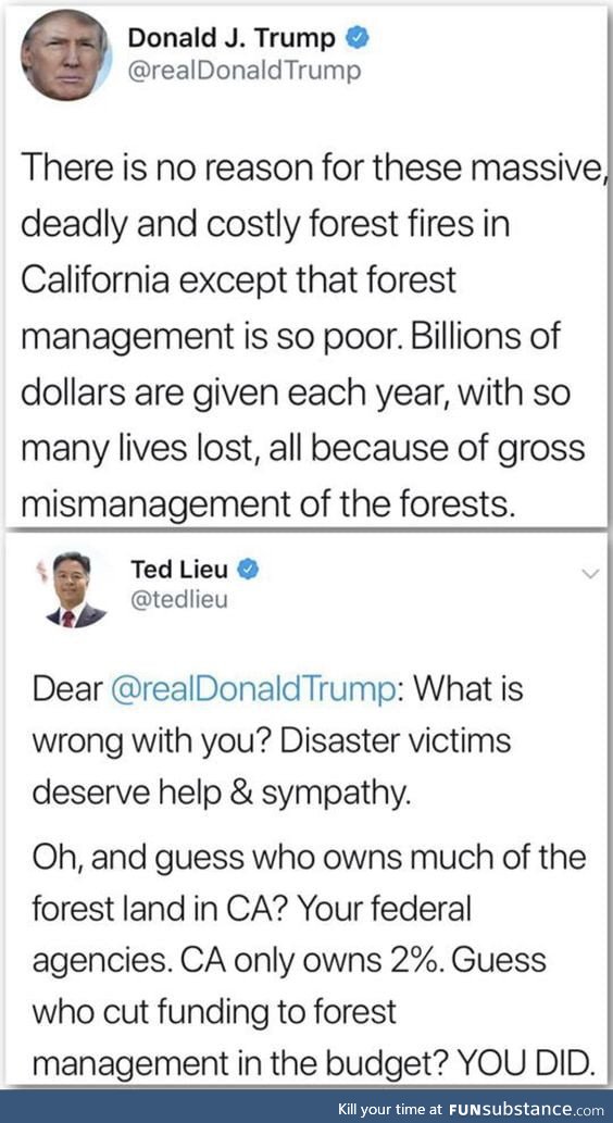 Google: "California's forests federally owned by Trump" and read