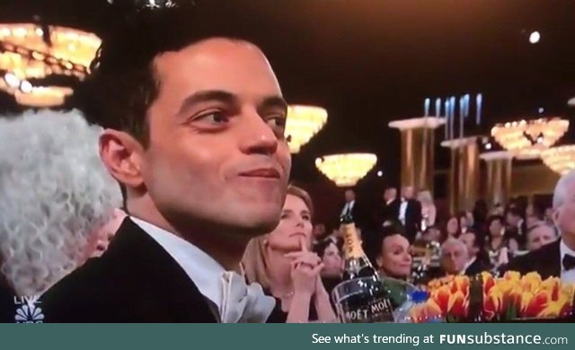 Rami Malek always looks like he's trying to eat chips as quietly as possible